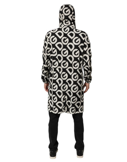 Dolce & Gabbana Black White Logo Print Hooded Coat Men Jacket by Dolce & Gabbana
