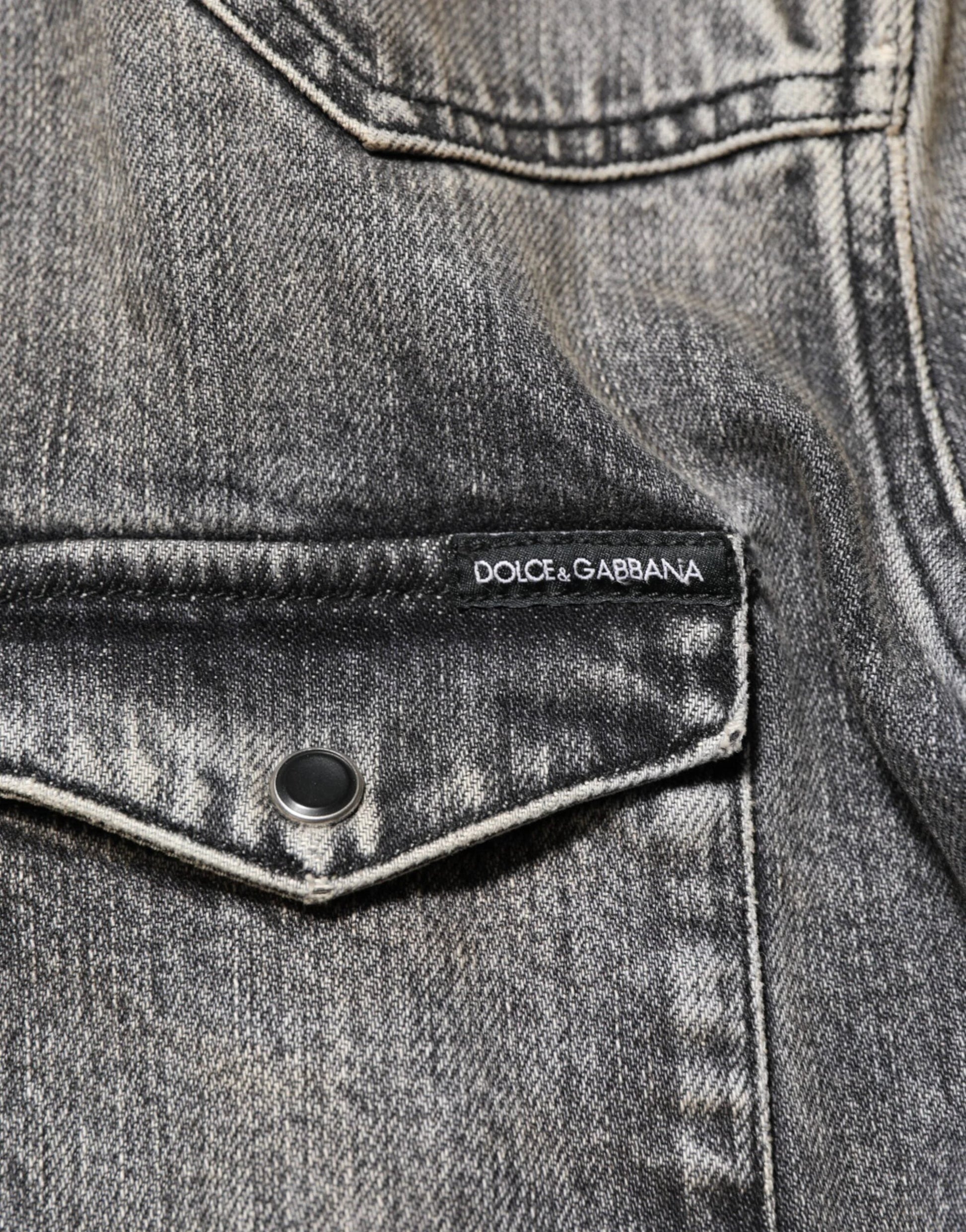 Dolce & Gabbana Black Washed Cotton Snap Long Sleeve Casual Shirt by Dolce & Gabbana