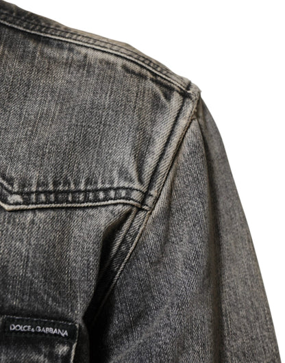 Dolce & Gabbana Black Washed Cotton Snap Long Sleeve Casual Shirt by Dolce & Gabbana