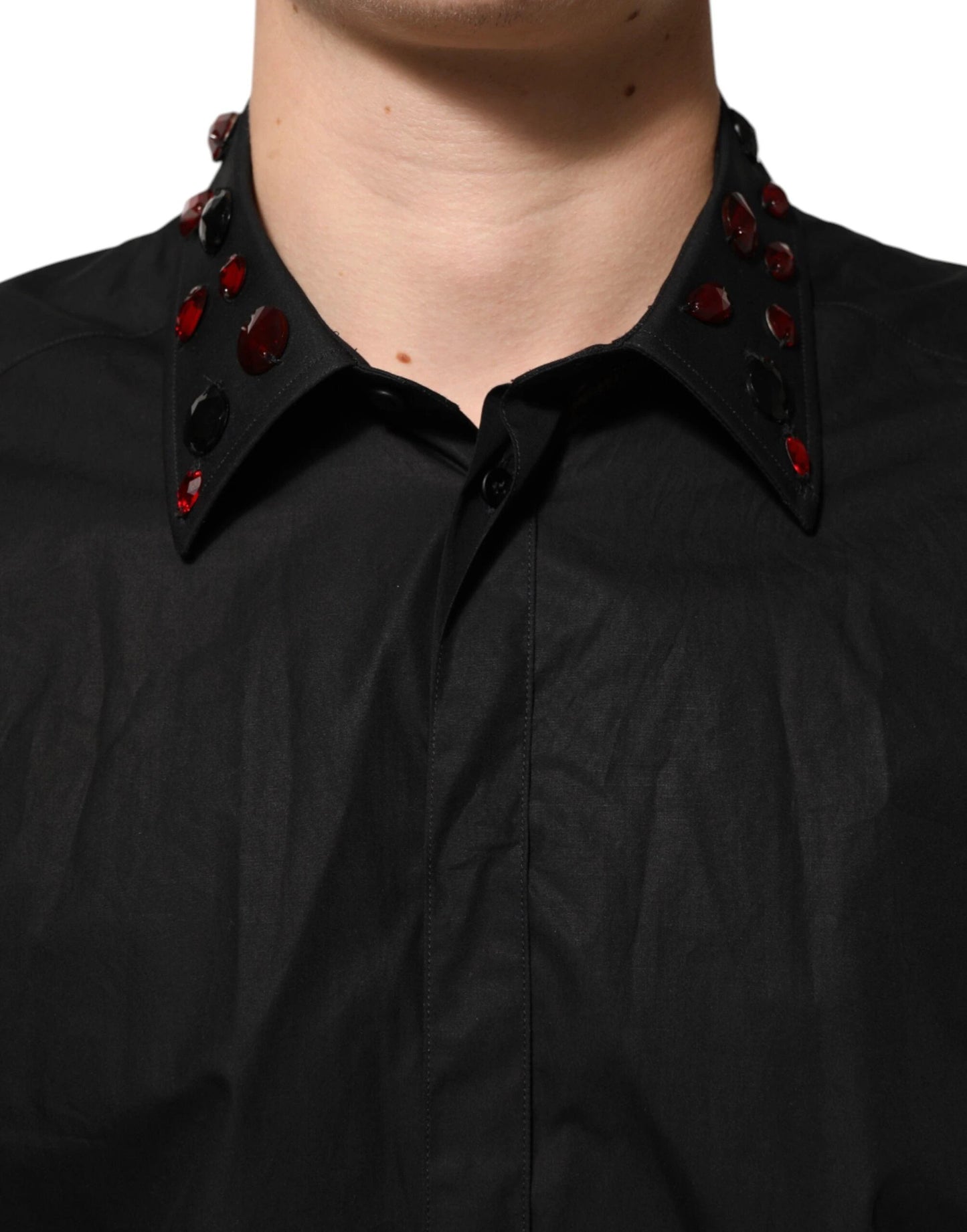 Dolce & Gabbana Black Cotton Embellished Collar Men’s Shirt by Dolce & Gabbana