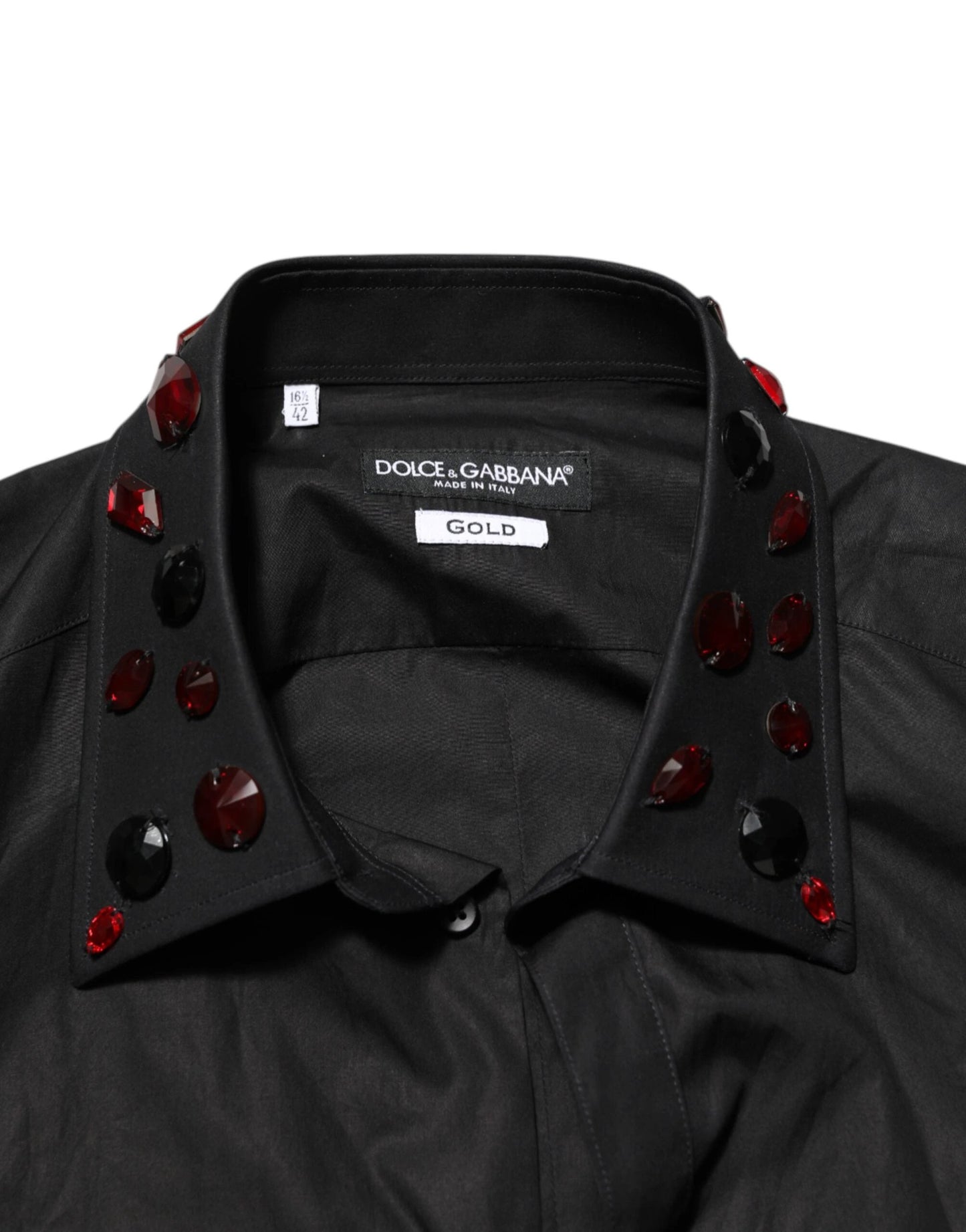Dolce & Gabbana Black Cotton Embellished Collar Men’s Shirt by Dolce & Gabbana