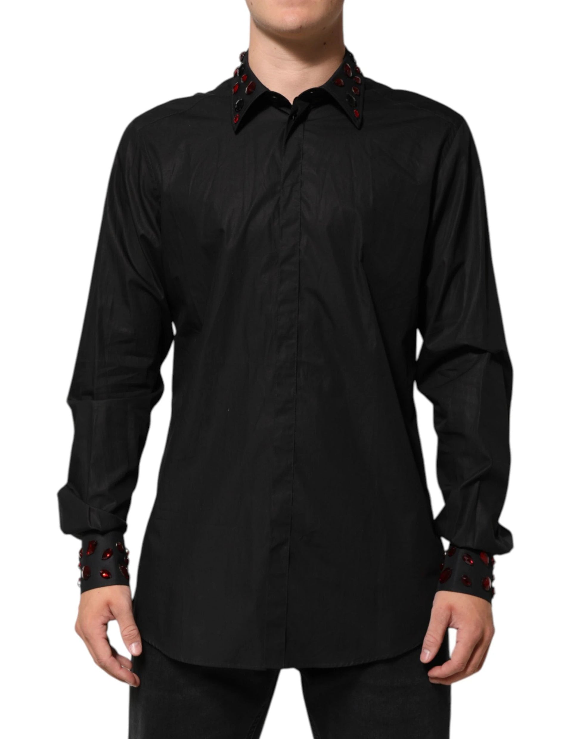Dolce & Gabbana Black Cotton Embellished Collar Men’s Shirt by Dolce & Gabbana