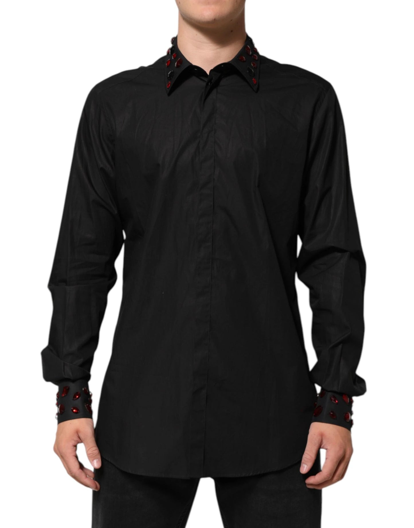 Dolce & Gabbana Black Cotton Embellished Collar Men’s Shirt by Dolce & Gabbana