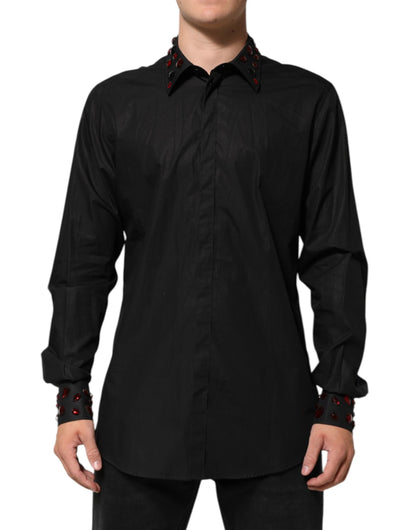 Dolce & Gabbana Black Cotton Embellished Collar Men’s Shirt by Dolce & Gabbana