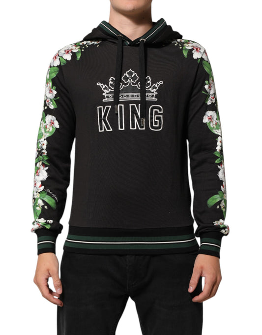 Sweat à capuche Dolce & Gabbana KING imprimé orchidées en coton noir – TSH91203