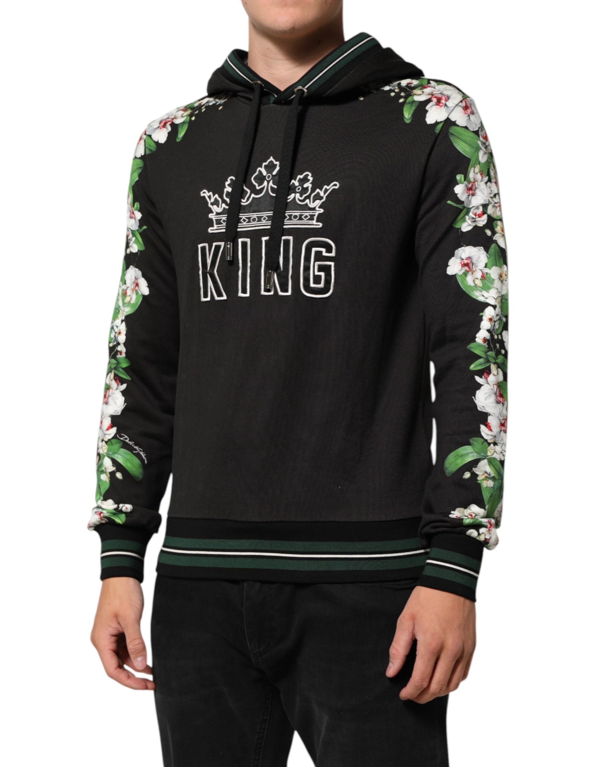 Dolce & Gabbana KING Black Orchid Floral Crown Logo Hoodie Sweater by Dolce & Gabbana