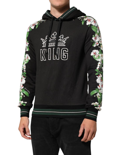 Dolce & Gabbana KING Black Orchid Floral Crown Logo Hoodie Sweater by Dolce & Gabbana