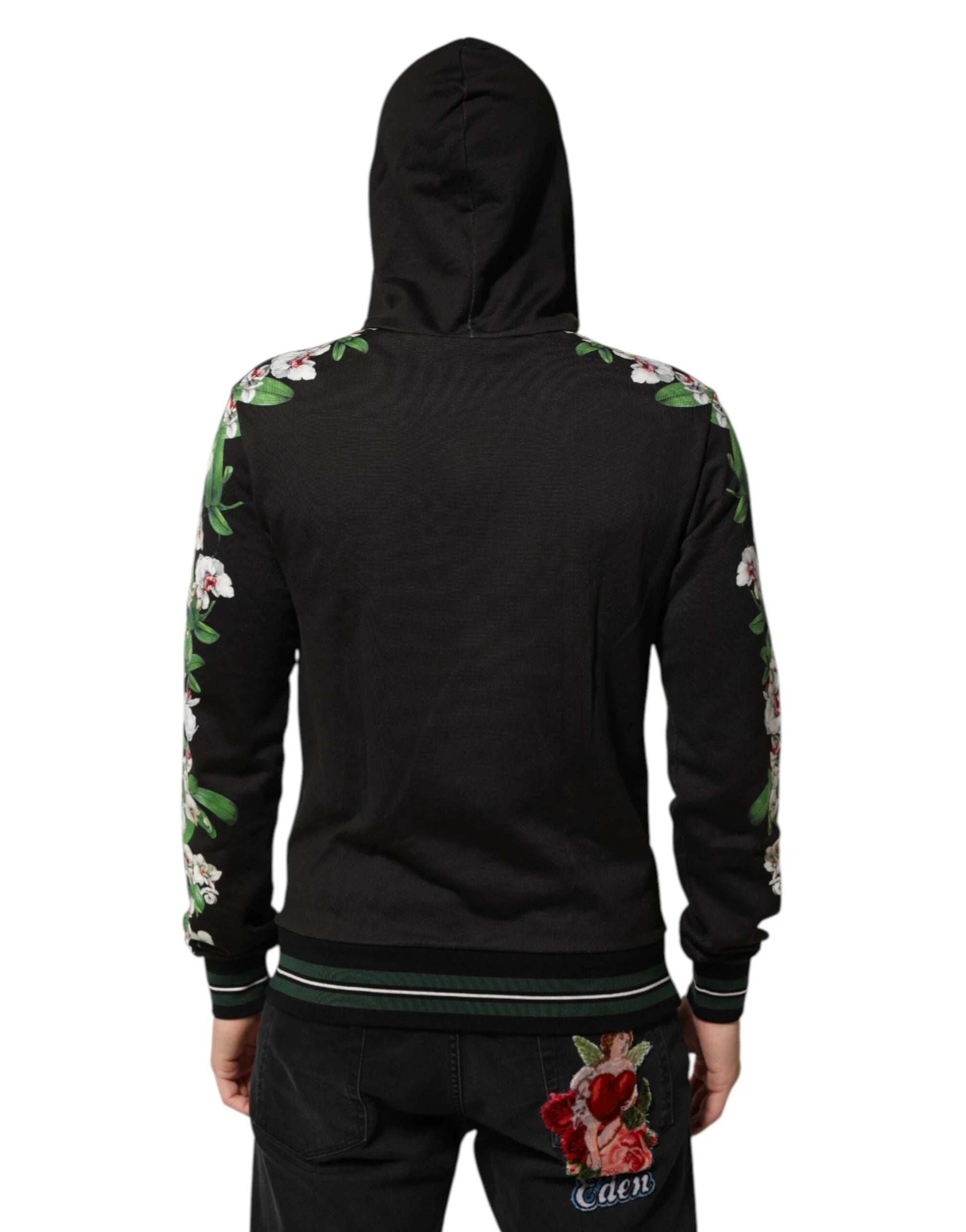 Dolce & Gabbana KING Black Orchid Floral Crown Logo Hoodie Sweater by Dolce & Gabbana