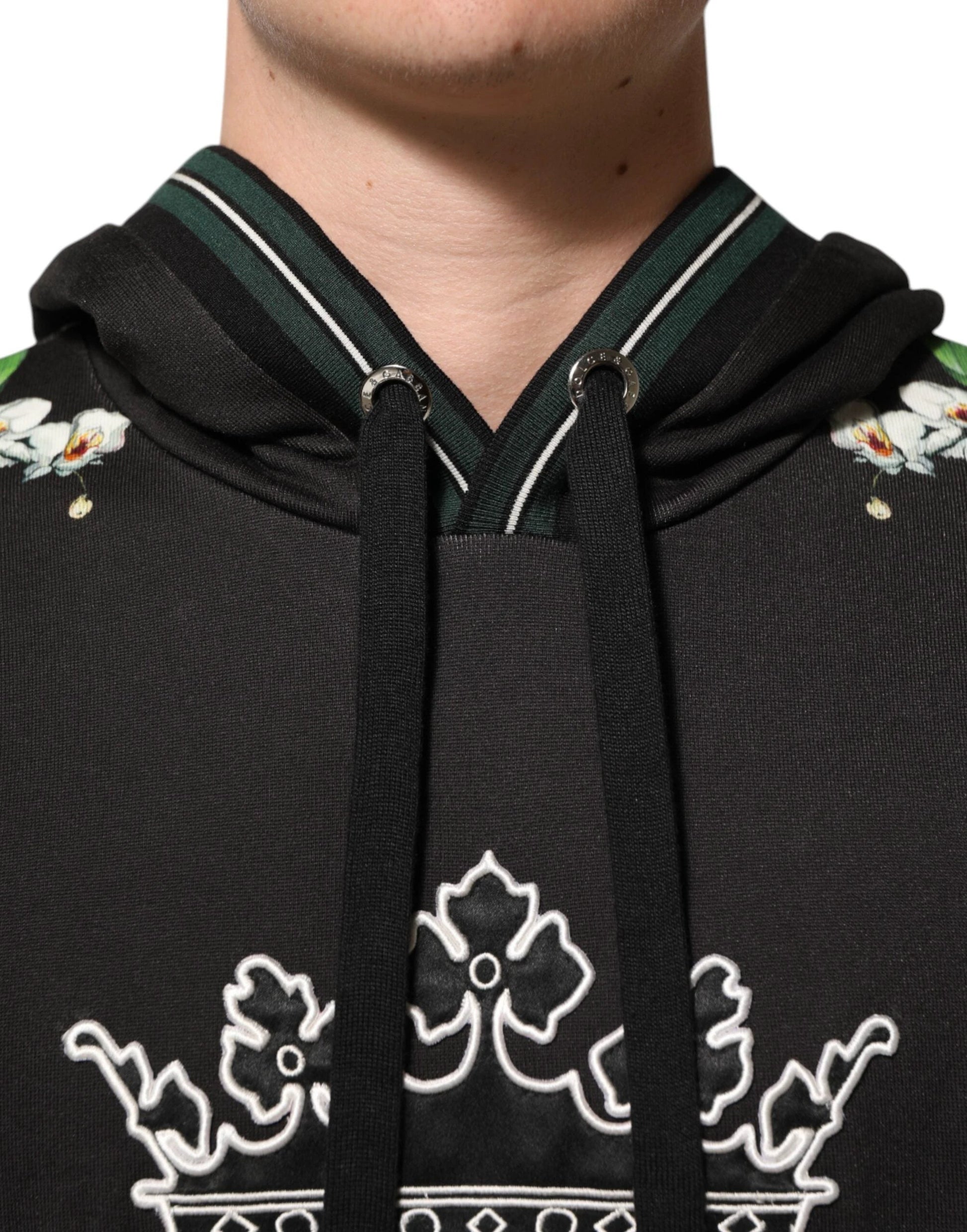 Dolce & Gabbana KING Black Orchid Floral Crown Logo Hoodie Sweater by Dolce & Gabbana