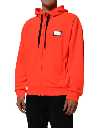 Dolce & Gabbana Red Fluorescent Polyester Logo Patch Hoodie Sweater by Dolce & Gabbana