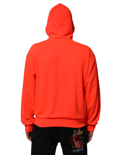 Dolce & Gabbana Red Fluorescent Polyester Logo Patch Hoodie Sweater by Dolce & Gabbana
