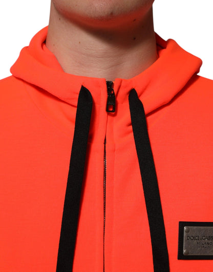 Dolce & Gabbana Red Fluorescent Polyester Logo Patch Hoodie Sweater by Dolce & Gabbana