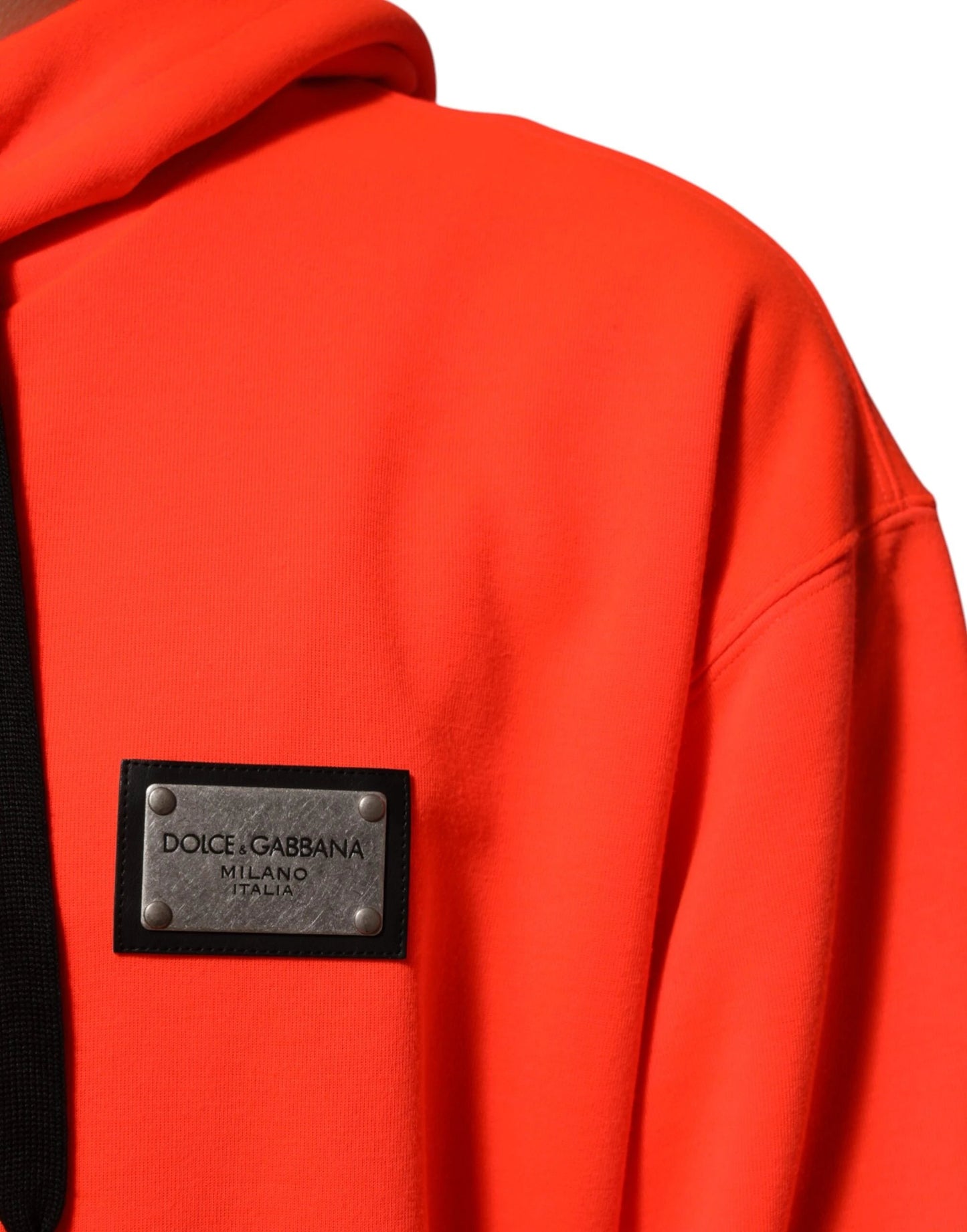 Dolce & Gabbana Red Fluorescent Polyester Logo Patch Hoodie Sweater by Dolce & Gabbana