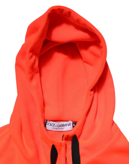 Dolce & Gabbana Red Fluorescent Polyester Logo Patch Hoodie Sweater by Dolce & Gabbana