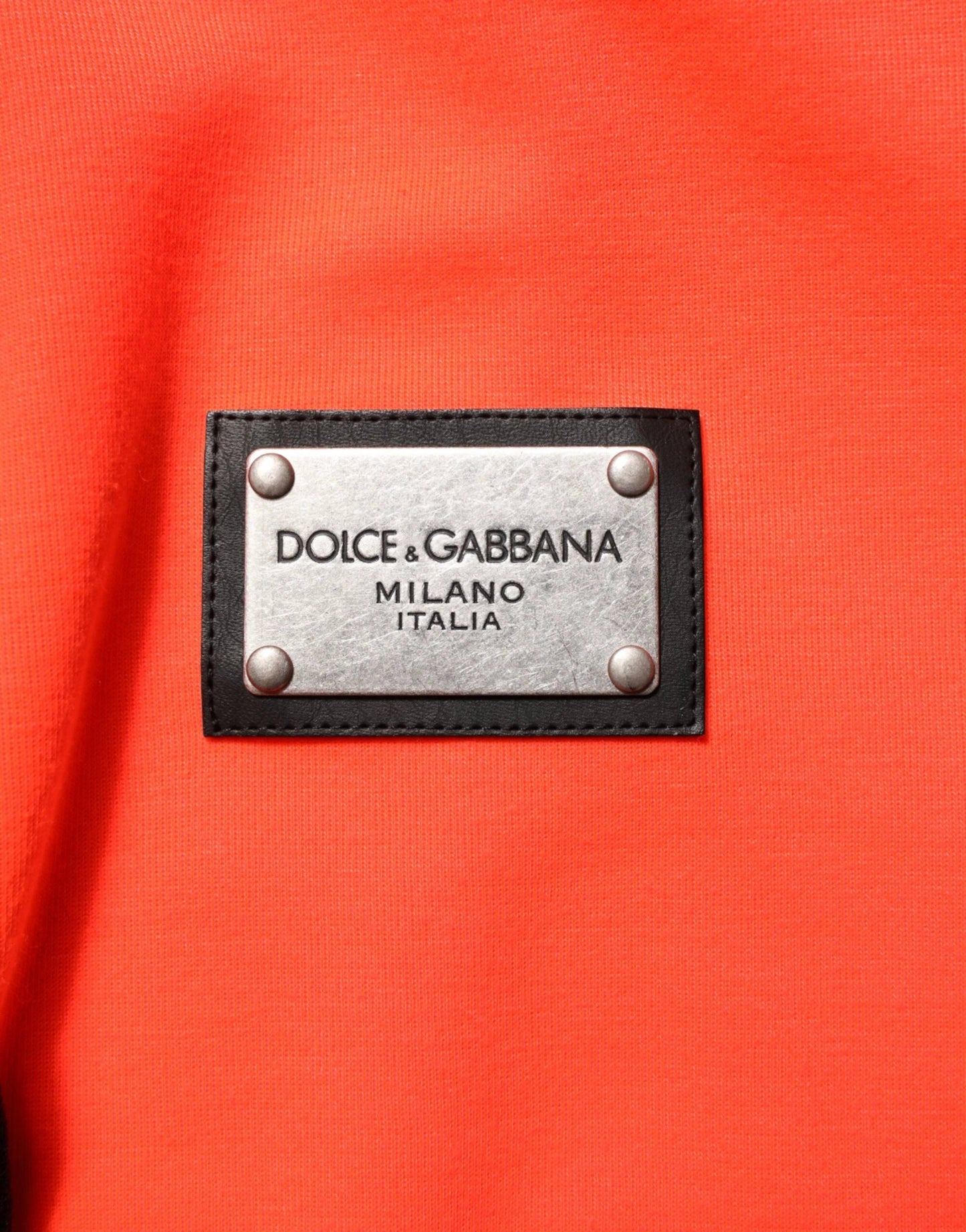 Dolce & Gabbana Red Fluorescent Polyester Logo Patch Hoodie Sweater by Dolce & Gabbana