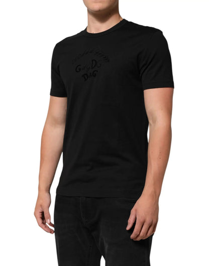 Dolce & Gabbana Black Cotton Velvet Logo Print Men T-shirt by Dolce & Gabbana