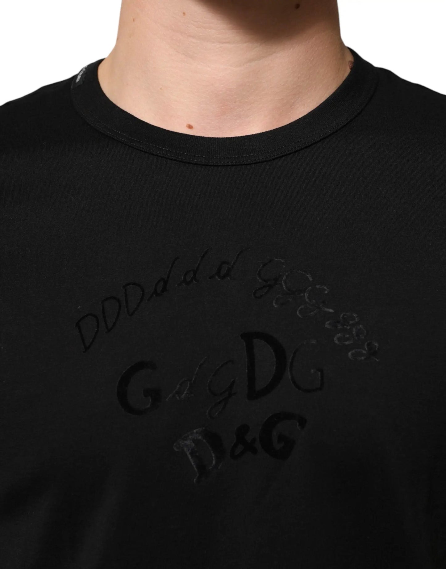Dolce & Gabbana Black Cotton Velvet Logo Print Men T-shirt by Dolce & Gabbana