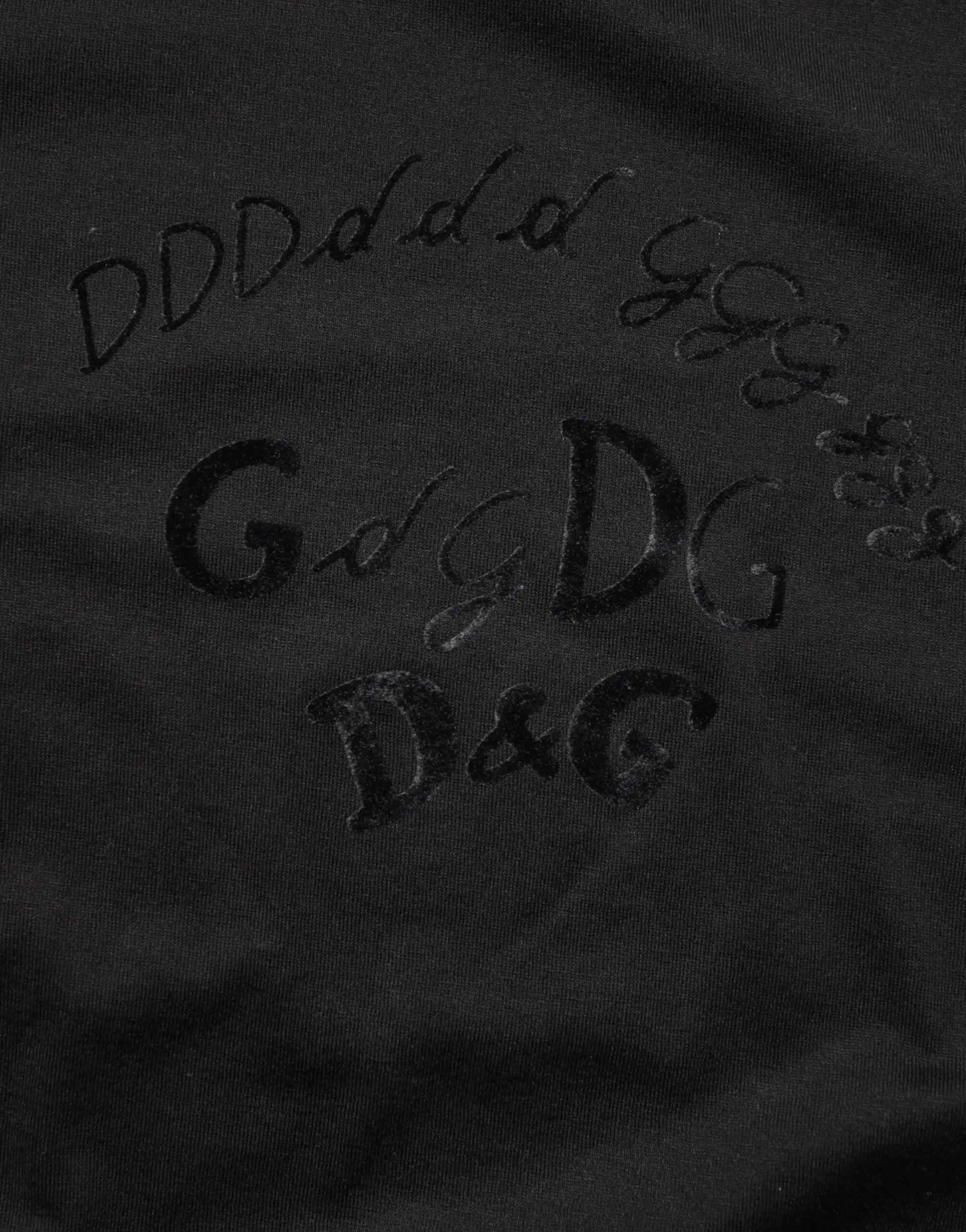 Dolce & Gabbana Black Cotton Velvet Logo Print Men T-shirt by Dolce & Gabbana