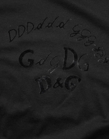 Dolce & Gabbana Black Cotton Velvet Logo Print Men T-shirt by Dolce & Gabbana