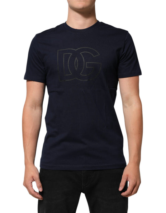 T-shirt Dolce & Gabbana da uomo in cotone blu scuro con logo DG stampato – TSH91210