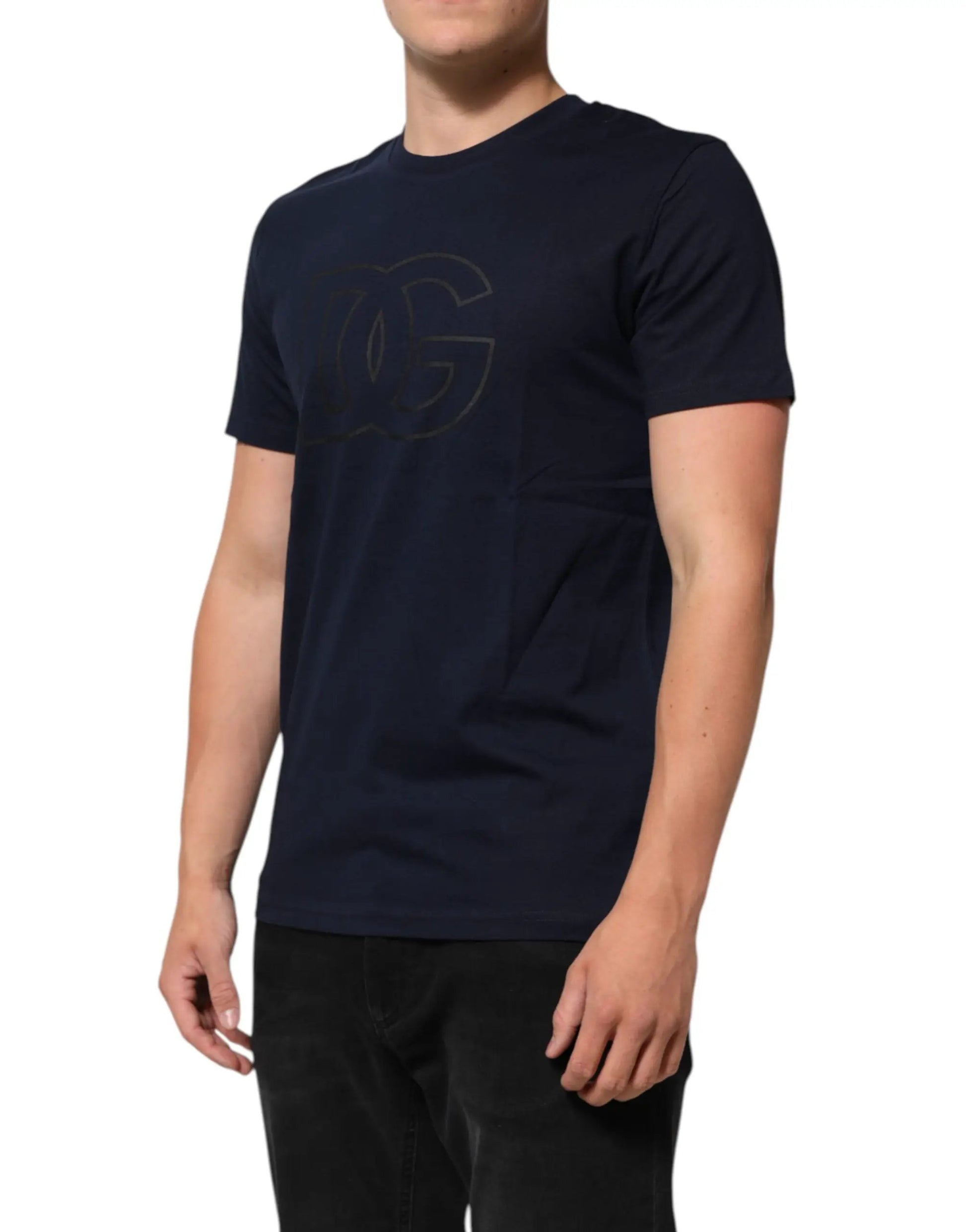 Dolce & Gabbana Dark Blue Cotton DG Logo Print Men’s Top T-shirt by Dolce & Gabbana