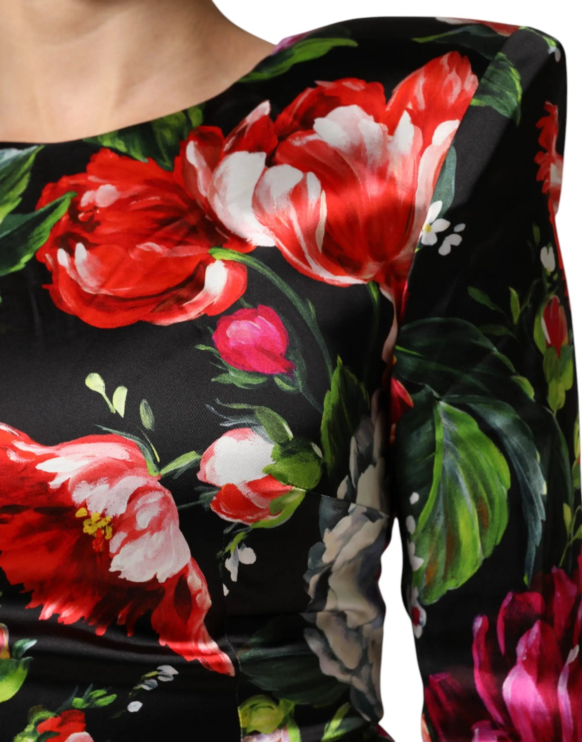 Dolce & Gabbana Black Floral Fiori Pittorici Mini Bodycon Dress by Dolce & Gabbana