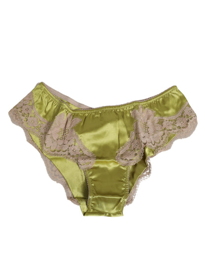 Dolce & Gabbana Green Silk Satin Lace Trim New Slip Underwear