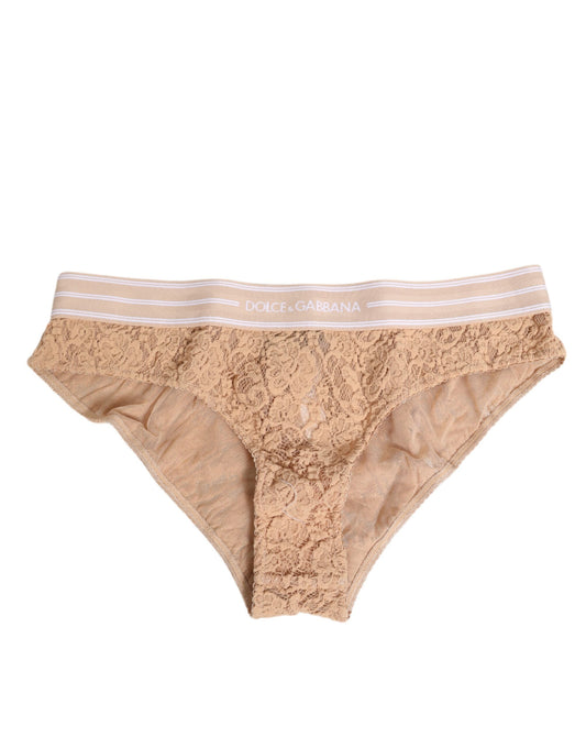 Slip brésilien Dolce & Gabbana en dentelle de polyamide beige – BIK1385