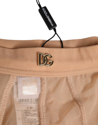 Dolce & Gabbana Beige Sheer Mesh High Waist Briefs Underwear