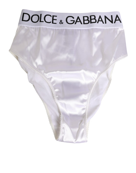 Dolce & Gabbana White Satin High-Waist Brief Logo Women Underwear