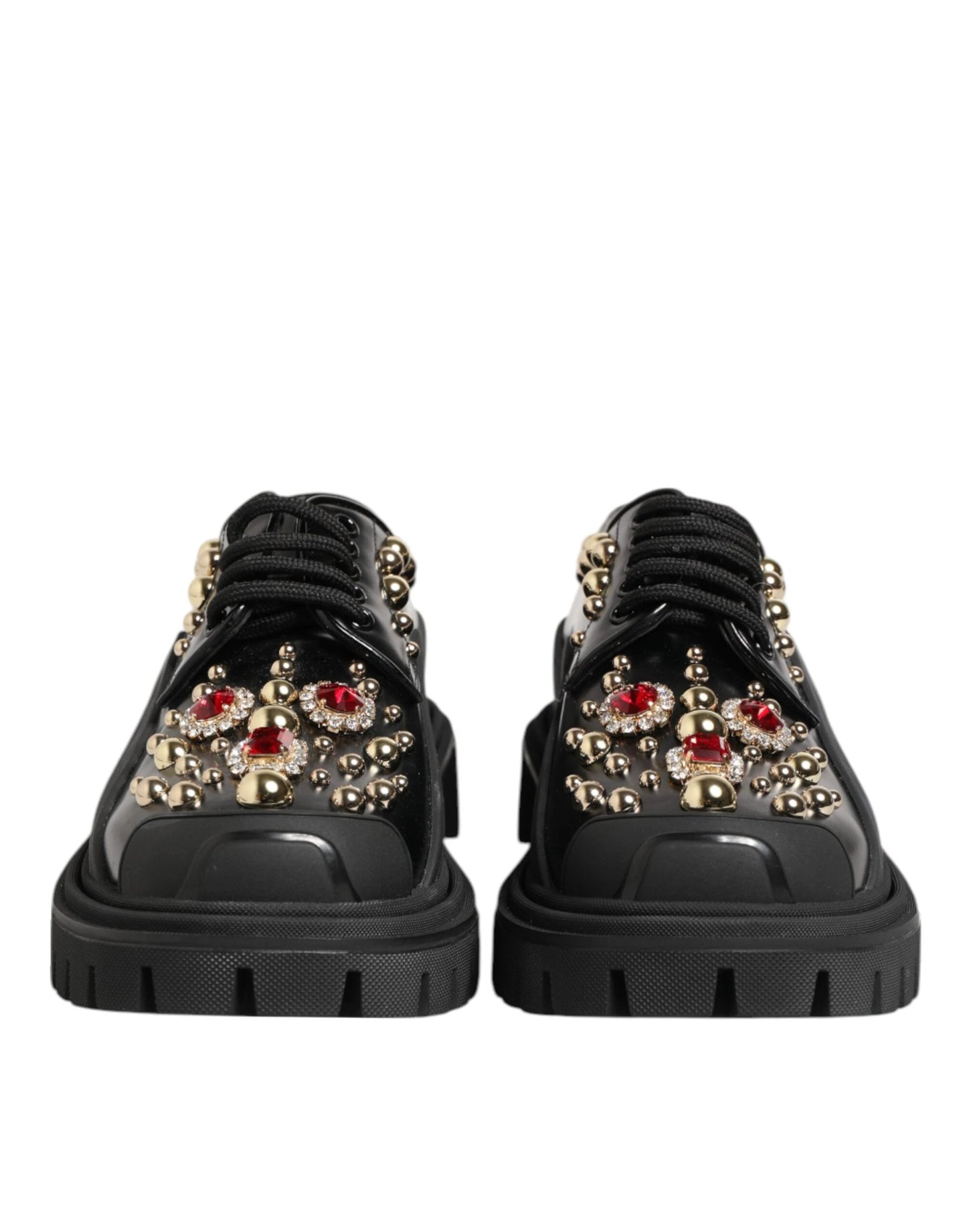 Dolce & Gabbana Black Leather Jeweled Crystals Derby Shoes by Dolce & Gabbana