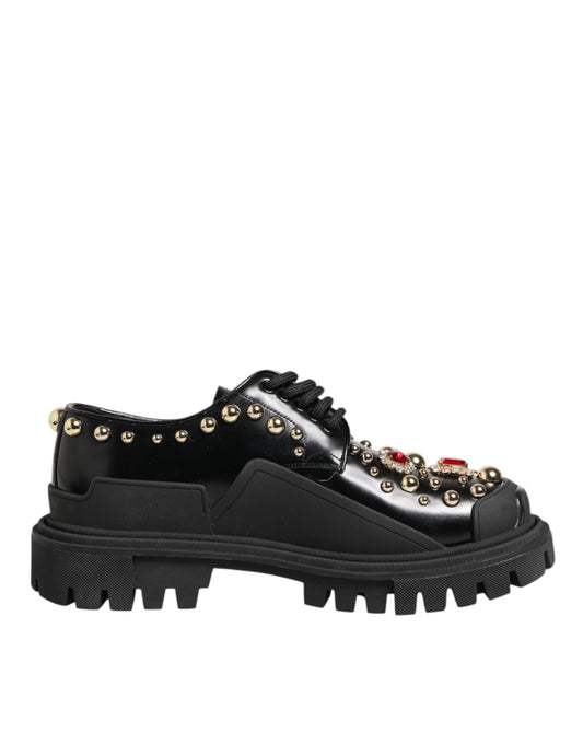 Derbies Dolce & Gabbana à clous et cristaux en cuir noir – LA12931