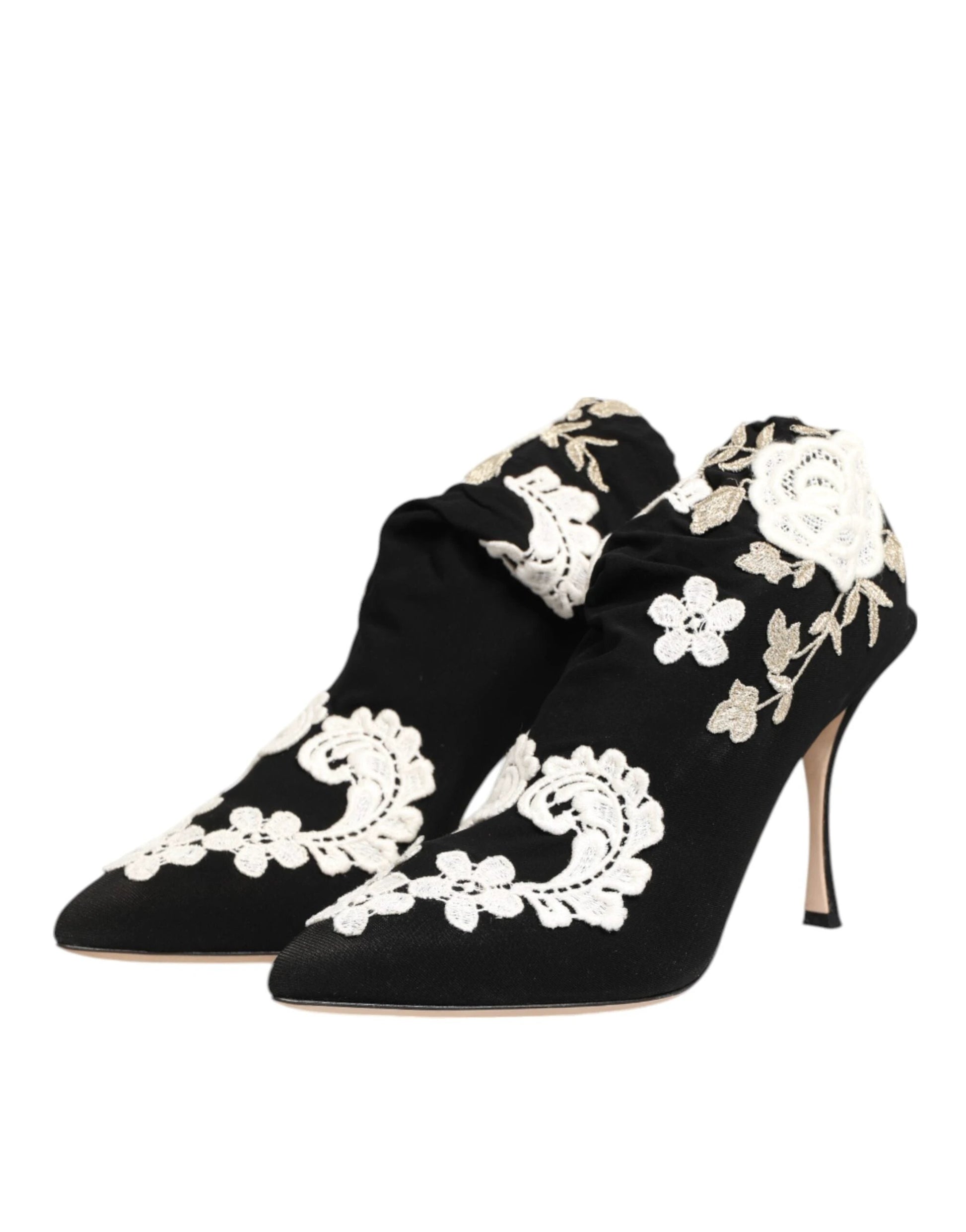 Dolce & Gabbana Black White Embroidered Jersey Stiletto Boots Shoes by Dolce & Gabbana