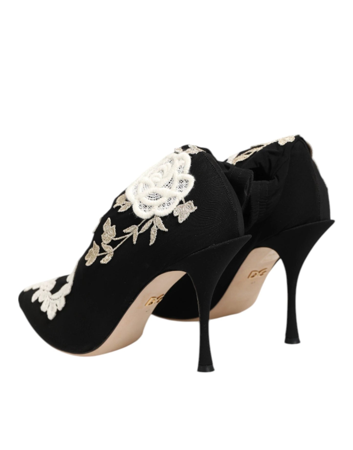 Dolce & Gabbana Black White Embroidered Jersey Stiletto Boots Shoes by Dolce & Gabbana