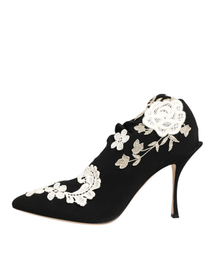 Dolce & Gabbana Black White Embroidered Jersey Stiletto Boots Shoes by Dolce & Gabbana
