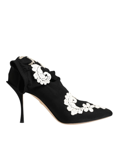 Dolce & Gabbana Black White Embroidered Jersey Stiletto Boots Shoes by Dolce & Gabbana