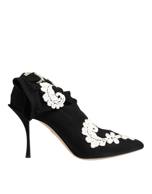 Bottines à talon aiguille Dolce & Gabbana femme en jersey brodé noir et blanc – LA12916