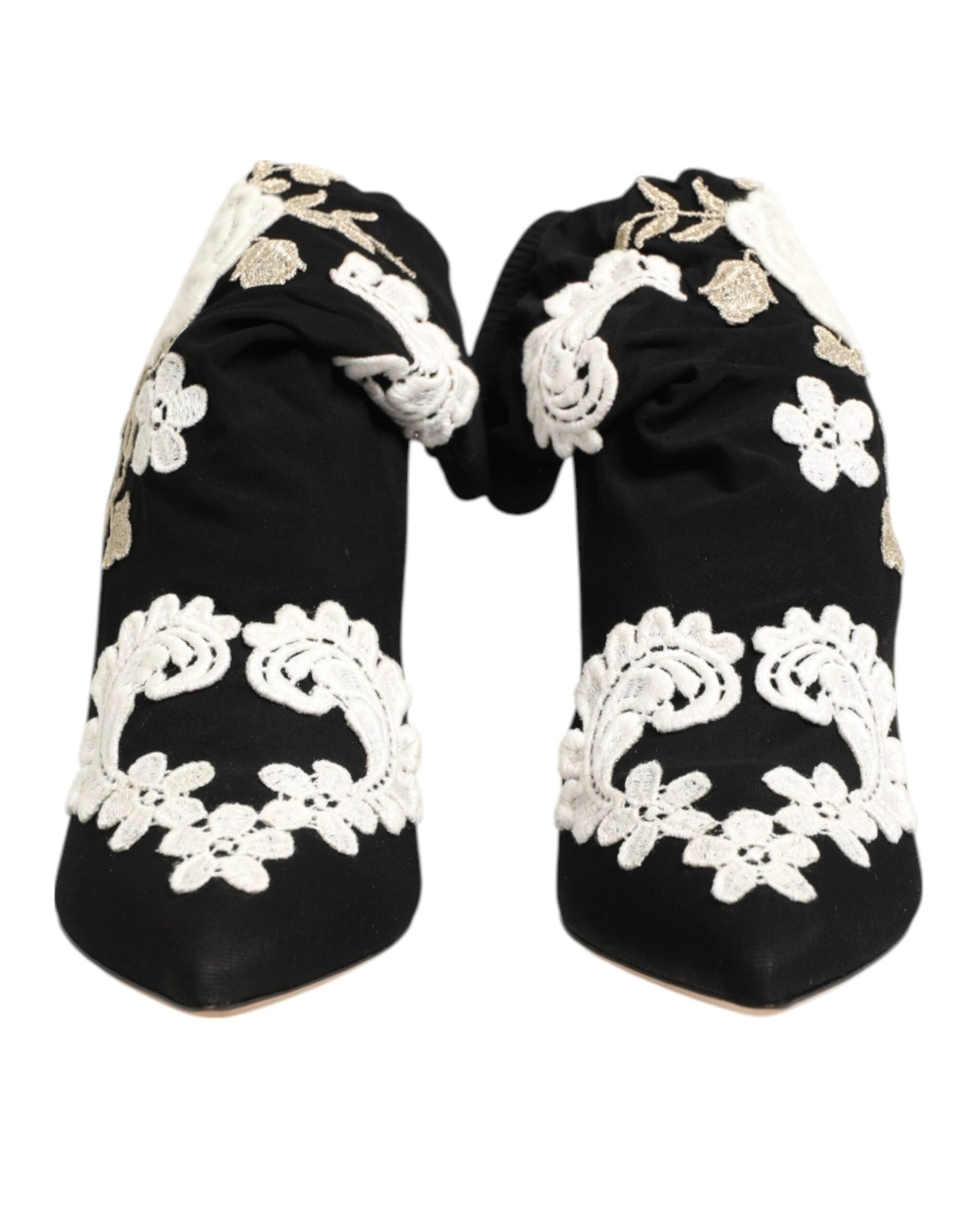 Dolce & Gabbana Black White Embroidered Jersey Stiletto Boots Shoes by Dolce & Gabbana
