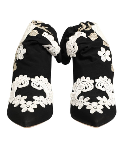 Dolce & Gabbana Black White Embroidered Jersey Stiletto Boots Shoes by Dolce & Gabbana