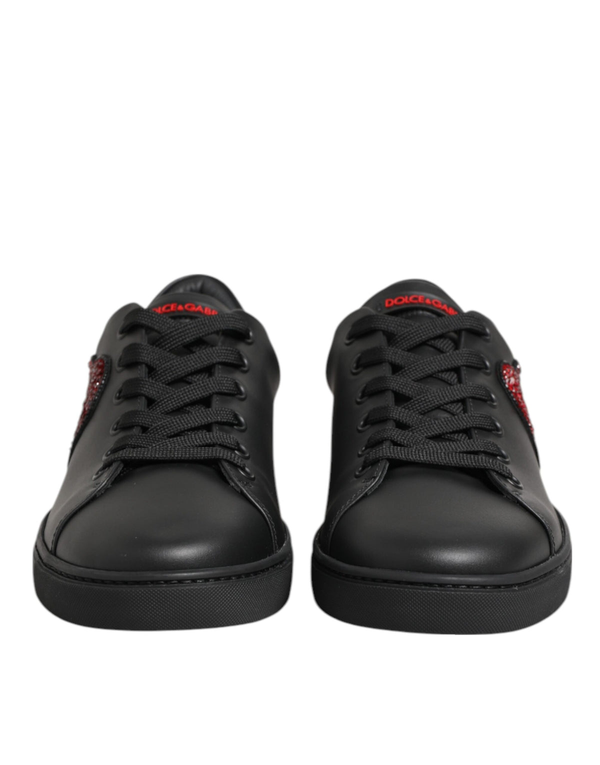 Baskets Dolce & Gabbana femme cœur en cristaux en cuir noir – LA12922