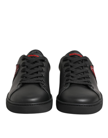 Baskets Dolce & Gabbana femme cœur en cristaux en cuir noir – LA12922
