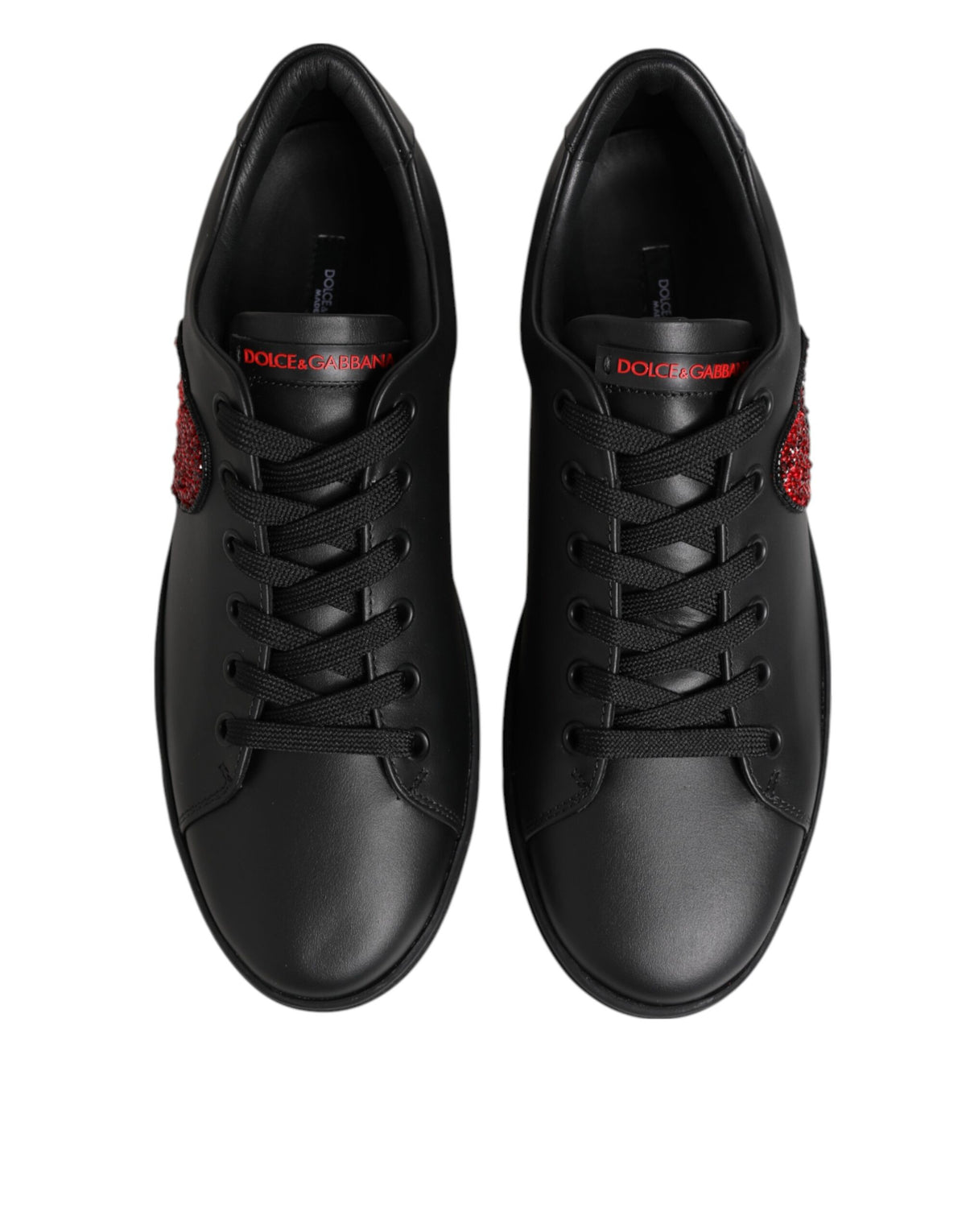 Baskets Dolce & Gabbana femme cœur en cristaux en cuir noir – LA12922