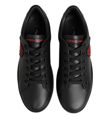 Baskets Dolce & Gabbana femme cœur en cristaux en cuir noir – LA12922