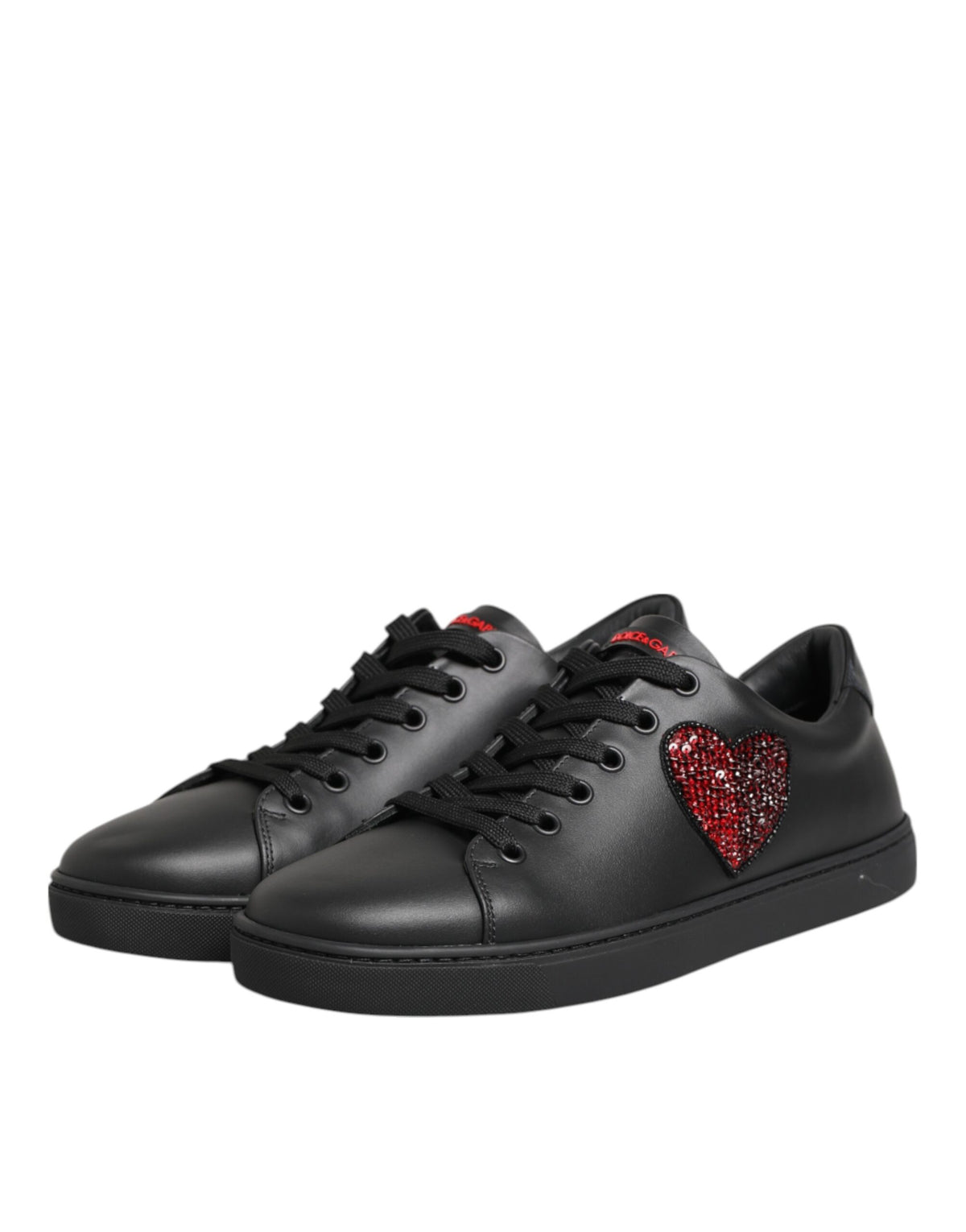 Baskets Dolce & Gabbana femme cœur en cristaux en cuir noir – LA12922