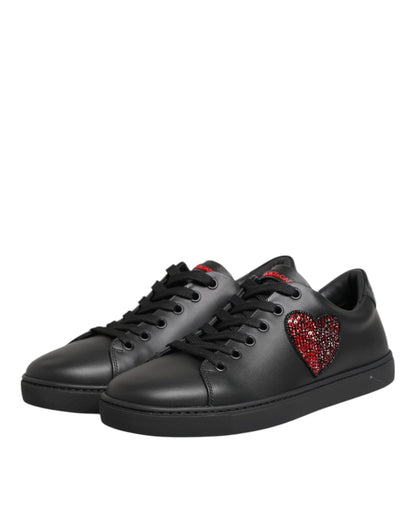 Baskets Dolce & Gabbana femme cœur en cristaux en cuir noir – LA12922