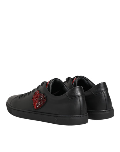 Baskets Dolce & Gabbana femme cœur en cristaux en cuir noir – LA12922