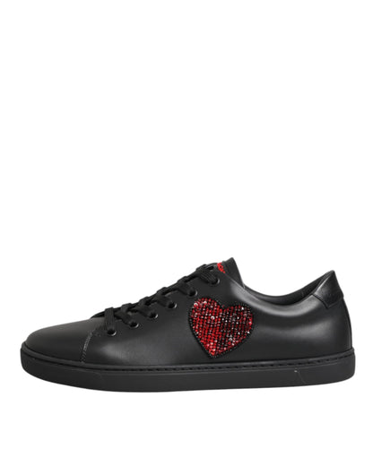 Baskets Dolce & Gabbana femme cœur en cristaux en cuir noir – LA12922