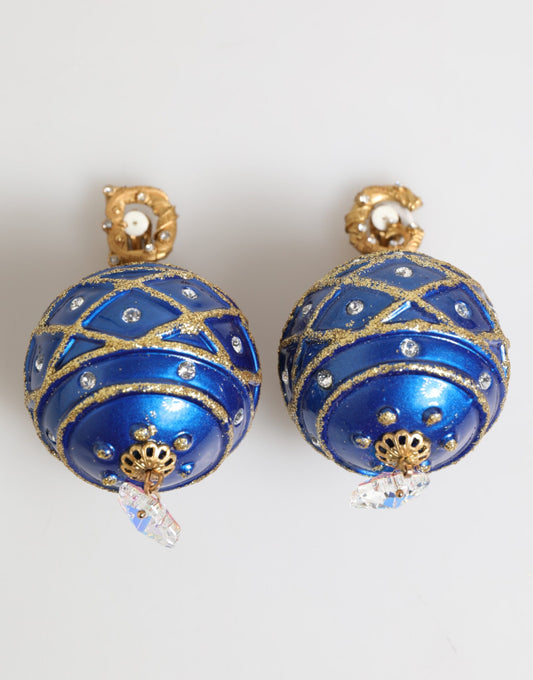 Boucles d’oreilles clip Dolce & Gabbana boule de Noël à cristaux en laiton doré et bleu – SMY11007