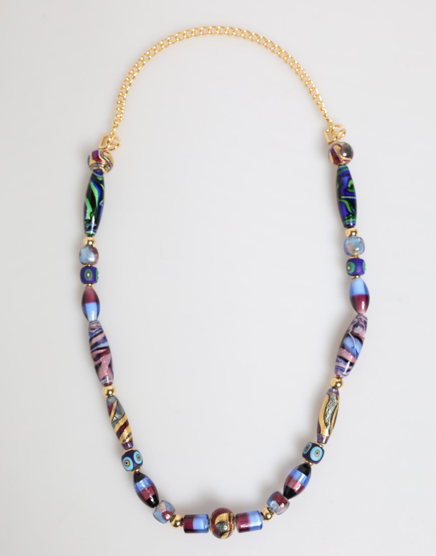 Dolce & Gabbana Multicolor Murano Glass Beads Gold Brass Chain Jewelry Necklace