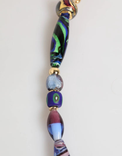 Dolce & Gabbana Multicolor Murano Glass Beads Gold Brass Chain Jewelry Necklace
